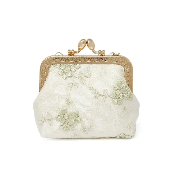 Wrapables Vintage Floral Lace Coin Purse Wallet with Key Chain, Beige {1}