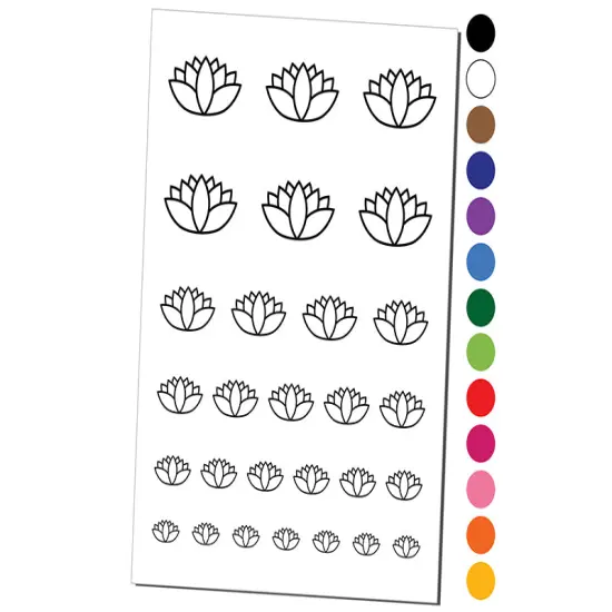 Yoga Lotus Flower Outline Temporary Tattoo Water Resistant Fake Body Art Set Collection Black {1}