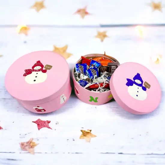 Value Pack of 12 Round Box with Embossed Snowman - 2 pc. Set {6}