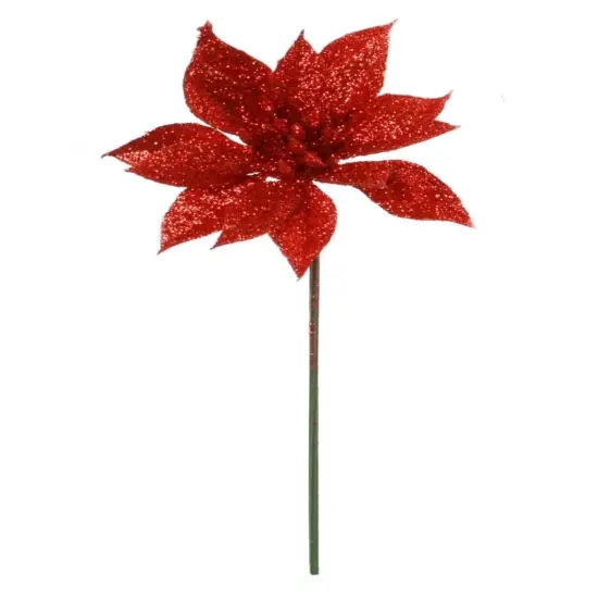 4" Glitter Poinsettia Pick - Set of 12, Festive Holiday Decor, Christmas Wreaths & Arrangements - Perfect for Home, Office - 2024 Christmas Collection, Floral Home by Artificial Flowers {1}