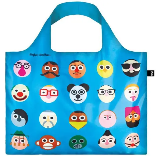 LOQI STEPHEN CHEETHAM Faces Blue Reusable Shopping Bag {2}