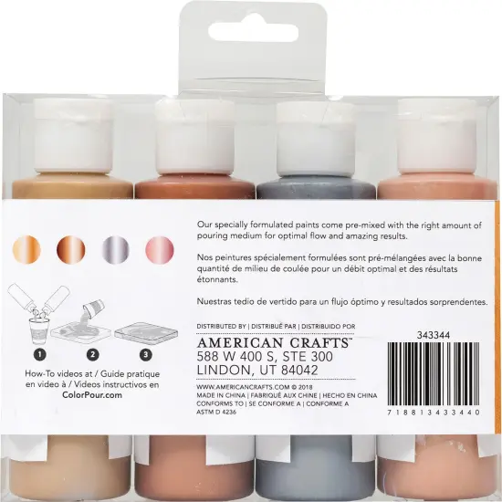 American Crafts Color Pour Pre-Mixed Paint Kit 4/Pkg-Mixed Metal Metallic {2}