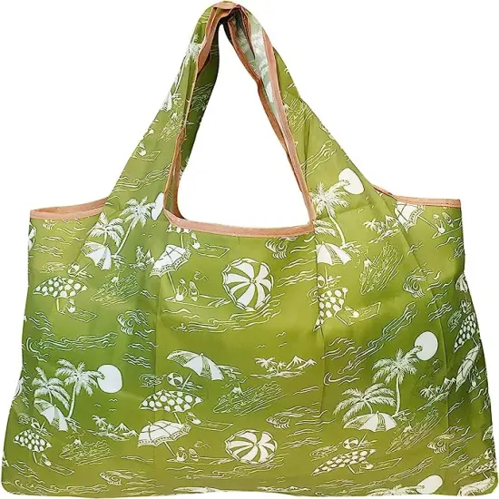 Wrapables Large Foldable Tote Nylon Reusable Grocery Bags, 5 Pack Carefree Paradise {2}