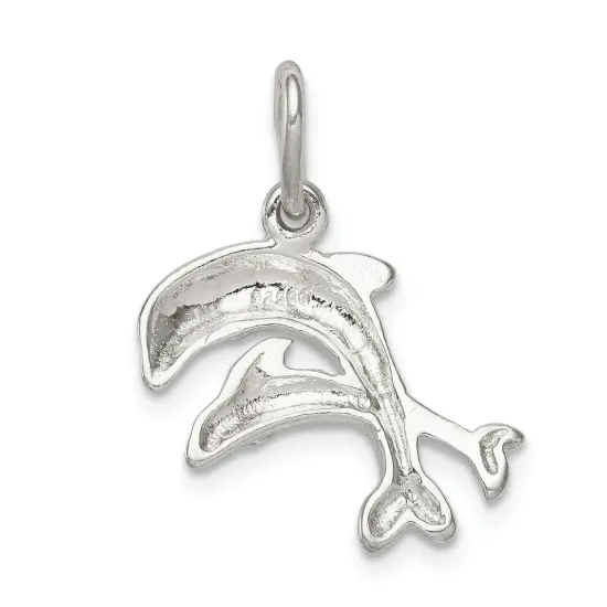 Sterling Silver Double Jumping Dolphins Charm Pendant Jewerly 22mm x 18mm {3}