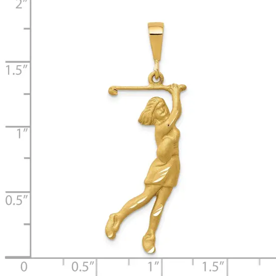 10K Yellow Gold Lady Golfer Charm Golfing Sport Pendant Jewerly 40mm x 16mm {2}