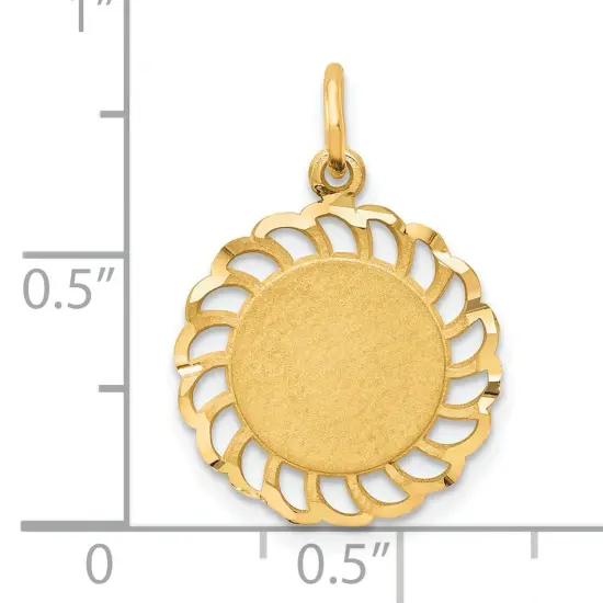 10K Yellow Gold Sun Circle Charm Sunshine Jewelry 21mm x 16mm {4}
