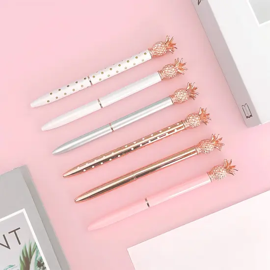 Wrapables Novelty Pineapple Ballpoint Pens, 1.0mm Medium Point Retractable Metal Pens with Refills (Set of 6 Pens + 6 Refills) {3}