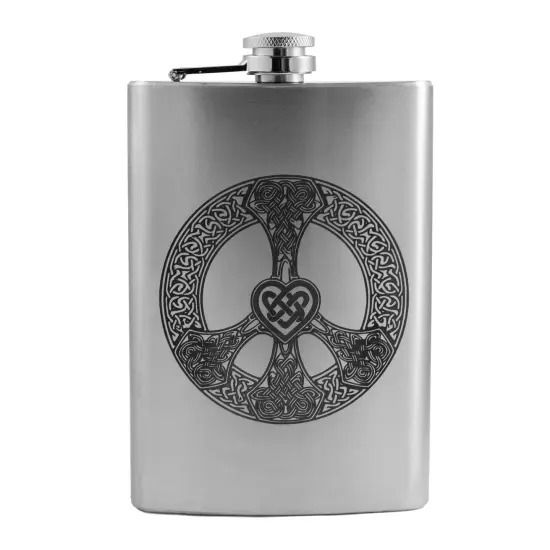 8oz Celtic Love and Peace Stainless Steel Flask {4}