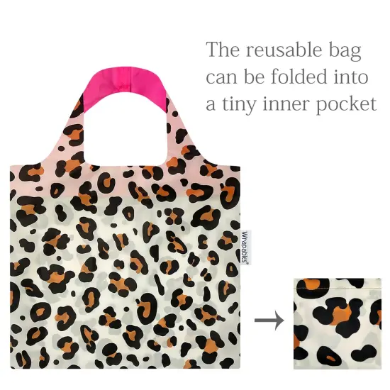 Wrapables Large & Small Allybag Foldable & Lightweight Reusable Grocery Bags (Set of 2) Leopard Beige {6}