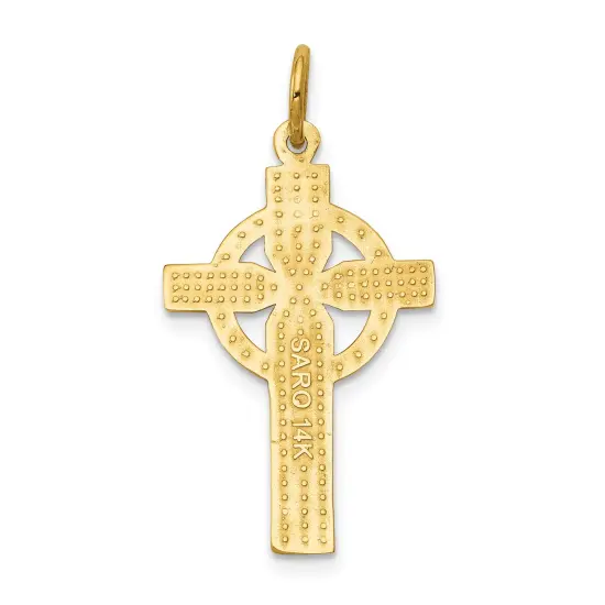 14K Yellow Gold Celtic Cross Pendant Charm Jewelry 31mm x 16mm {3}