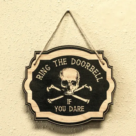 Ring the Doorbell If You Dare - Black Halloween Door Sign 7x6inches {4}