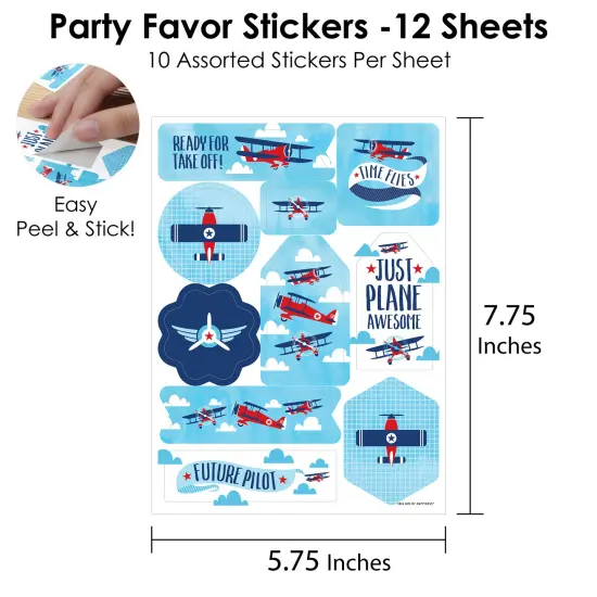 Big Dot of Happiness Taking Flight - Airplane - Vintage Plane Baby Shower or Birthday Party Favor Sticker Set - 12 Sheets - 120 Stickers {4}