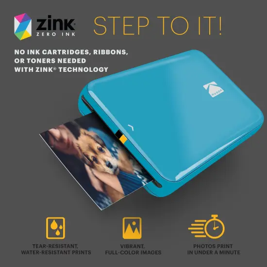 Kodak Step Mobile Instant Photo Printer, Portable Printer Compatible with iOS & Android Blue {4}