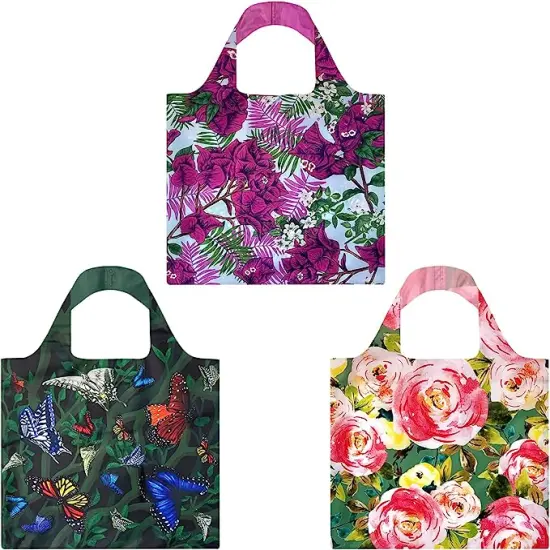Wrapables Allybag Foldable & Lightweight Reusable Grocery Bag, 3 Pack Butterflies Floral {1}