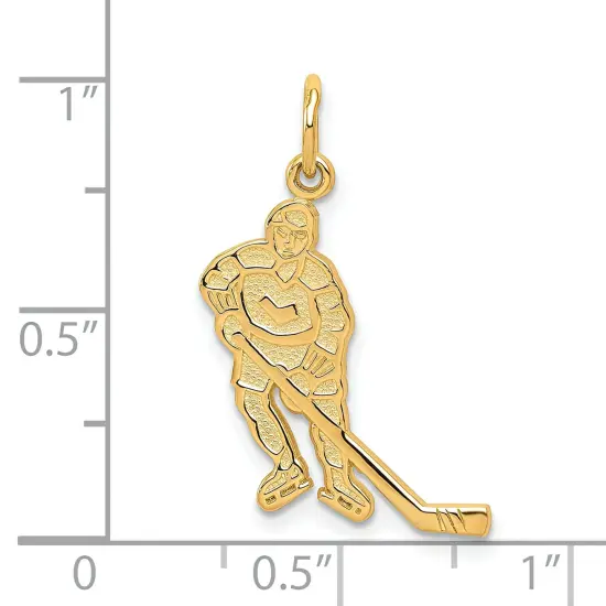 10K Yellow Gold Hockey Player Charm Sports Pendant Jewerly 25mm x 13mm {4}