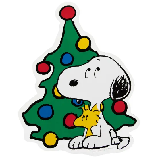Northlight Peanuts Woodstock and Snoopy with Christmas Tree Window Cling Decoration Green {1}