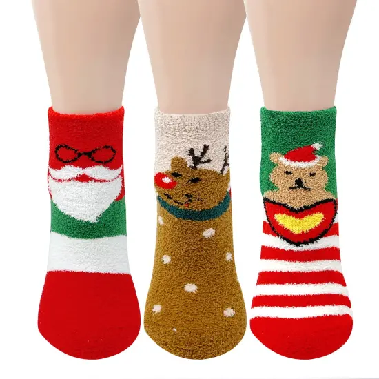 Wrapables Novelty Winter Warm Christmas Fuzzy Slipper Socks for Women (Set of 3), Reindeer {2}