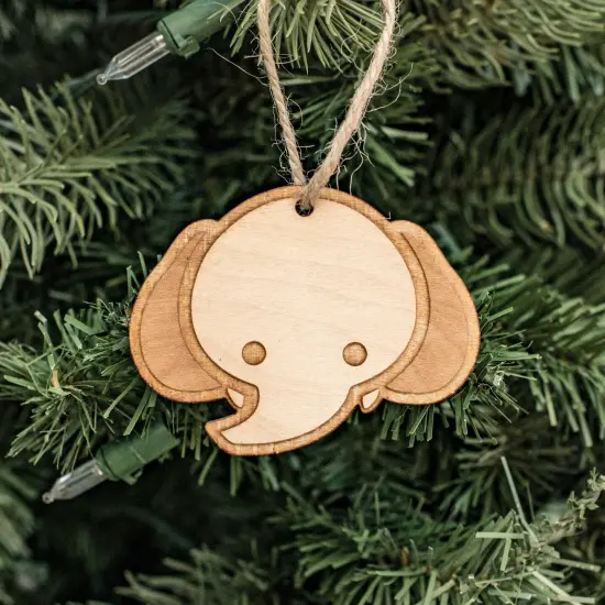 Ornament - Cute Elephant - Raw Wood 3x2in {1}