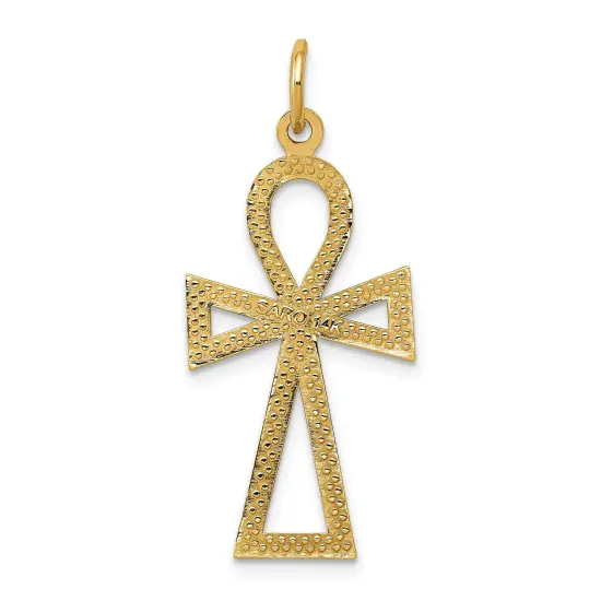 14K Yellow Gold Ankh Cross Charm Egypt Jewelry 37mm x 14mm {4}