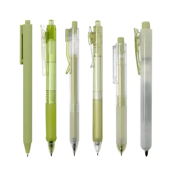 Wrapables Retractable Rollerball Pens and Highlighter Set, 0.5mm Black Gel Ink Pens for Home, Office, Stationery (Set of 6) Green {1}