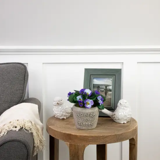 Northlight Pansy Artificial Floral Arrangement in "Flowers & Garden" Pot - 6" - Purple and Blue {3}