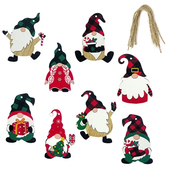 Wrapables Wooden Gnomes Hanging Christmas Tree Ornaments 8pcs Red Green {1}