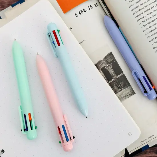 Wrapables Multi-Color 6-in-1 Retractable Ballpoint Pens for Home, Office, Stationery (Set of 8) Pastel {5}