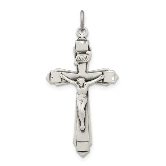 Sterling Silver INRI Crucifix Charm Jewelry Pendant 34mm x 11mm {1}