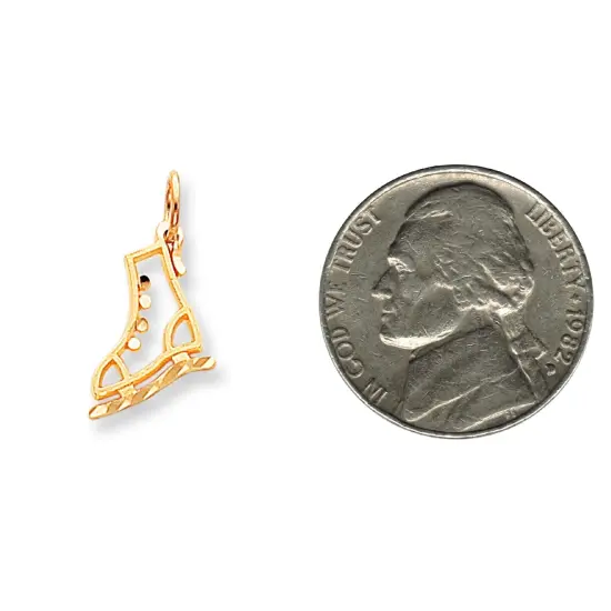 10K Yellow Gold Ice Skate Charm Diamond-Cut Skating 20 X 11mm Jewerly {2}