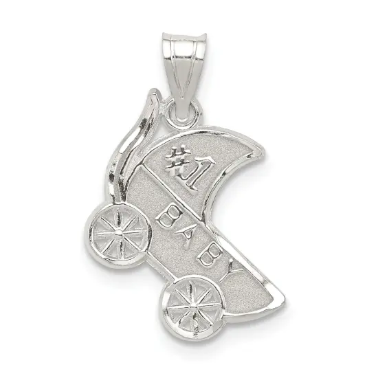 Sterling Silver #1 Baby Carriage Charm Pendant Jewelry 20mm x 13mm {1}