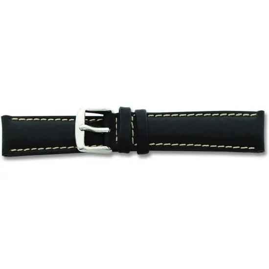 de Beer Black Sport Leather Watch Band 22mm Long Silver Color {1}