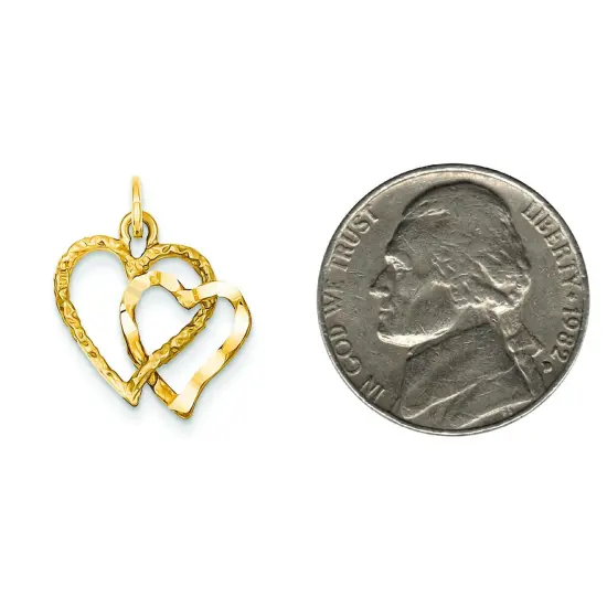 14K Gold Double Heart Charm Love Pendant FindingKing 21 X 17mm Jewerly {2}