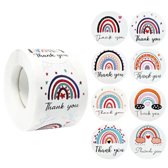 Wrapables 1.5 inch Rainbow Thank You Stickers Roll, Sealing Stickers and Labels for Boxes, Envelopes, Bags, Small Businesses, Weddings, Parties (500pcs) {1}