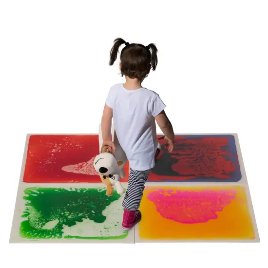 Sensory Liquid Gel Floor Square Tiles, 19.5 x 19.5 Inch Red Orange White Green Pink Purple Yellow Blue Kids Floor Mat, 4 Pack R/w, g/w, p/y, b/r {3}