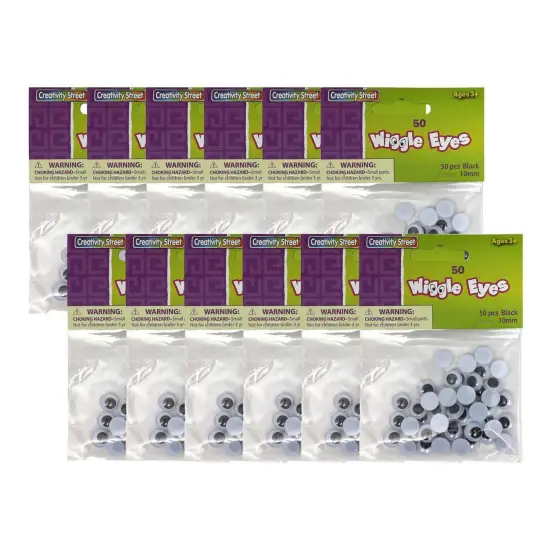 Wiggle Eyes, Black, 10 mm, 50 Per Pack, 12 Packs {1}