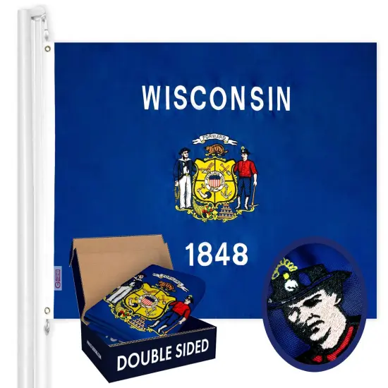 Wisconsin State Flag 210D Embroidered Polyester 3x5 Ft - Double Sided 2ply {1}