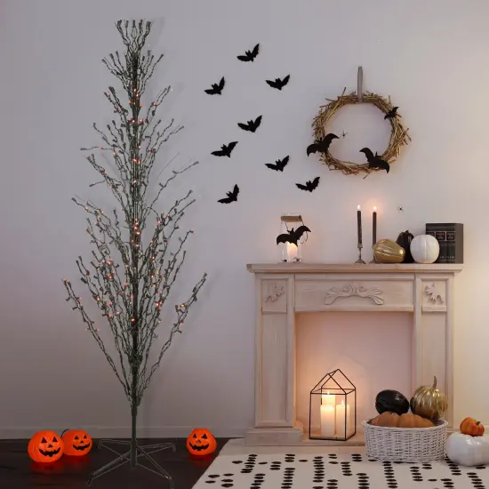 Northlight Pre-Lit Cascade Outdoor Halloween Twig Tree - 6' - Black - Orange Lights {5}