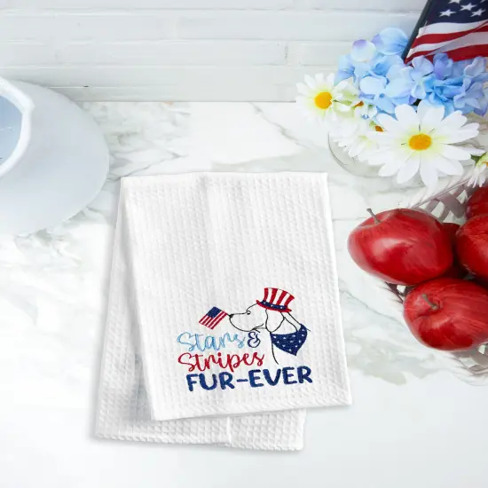 Stars & Stripes Fur-Ever 4th of July Patriotic Dog Kitchen Towel Dishtowel Decoration {3}