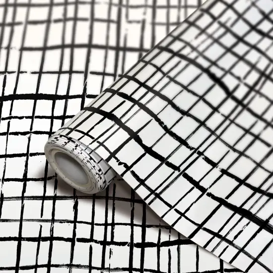 Peel and Stick Decorative Paper Roll, 17-1/2" x 10 ft, Black Freestyle Grid {1}