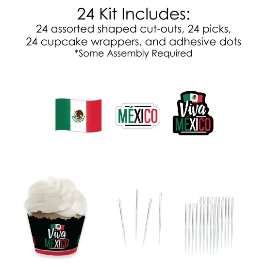 Big Dot of Happiness Viva Mexico - Cupcake Decoration - Mexican Independence Day Party Cupcake Wrappers and Treat Picks Kit - Set of 24 {6}