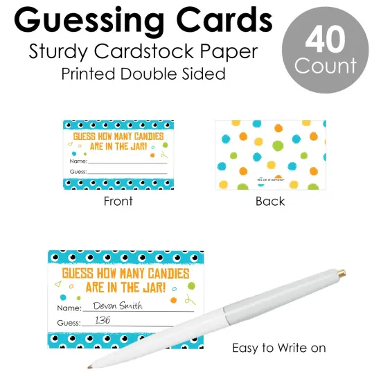 Big Dot of Happiness Monster Bash - How Many Candies Little Monster Birthday Party or Baby Shower Game - 1 Stand and 40 Cards - Candy Guessing Game {7}