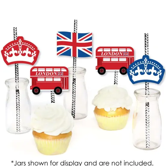 Big Dot of Happiness Cheerio, London - Paper Straw Decor - British UK Party Striped Decorative Straws - Set of 24 {6}