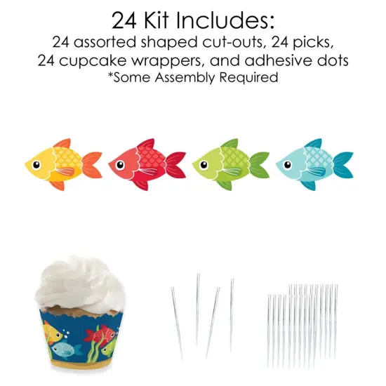 Big Dot of Happiness Let's Go Fishing - Cupcake Decoration - Fish Themed Birthday Party or Baby Shower Cupcake Wrappers & Treat Picks Kit - Set of 24 {6}