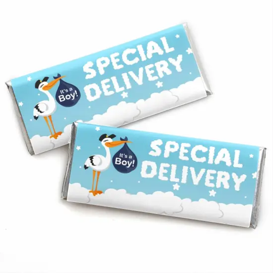 Big Dot of Happiness Boy Special Delivery - Candy Bar Wrapper Blue It's a Boy Stork Baby Shower Favors - Set of 24 {1}
