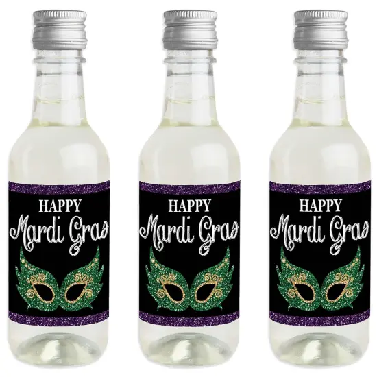 Big Dot of Happiness Mardi Gras - Mini Wine and Champagne Bottle Label Stickers - Masquerade Party Favor Gift for Women and Men - Set of 16 {1}