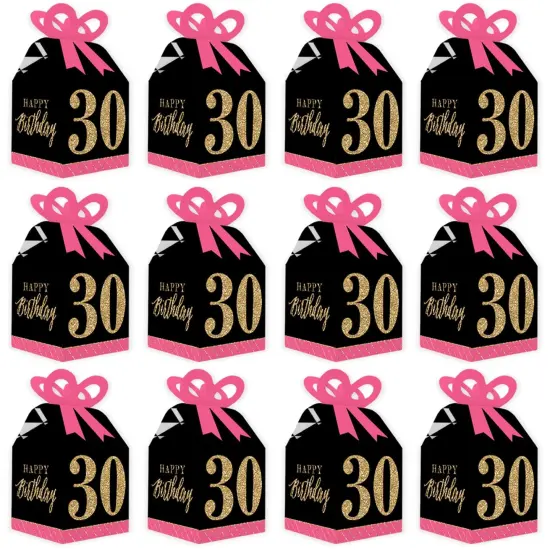 Big Dot of Happiness Chic 30th Birthday - Pink, Black and Gold - Square Favor Gift Boxes - Birthday Party Bow Boxes - Set of 12 {6}
