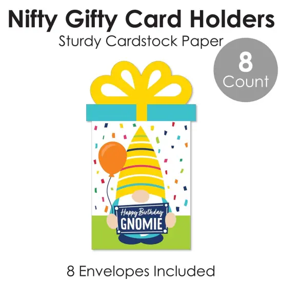 Big Dot of Happiness Gnome Birthday - Happy Birthday Party Money and Gift Card Sleeves - Nifty Gifty Card Holders - Set of 8 {6}
