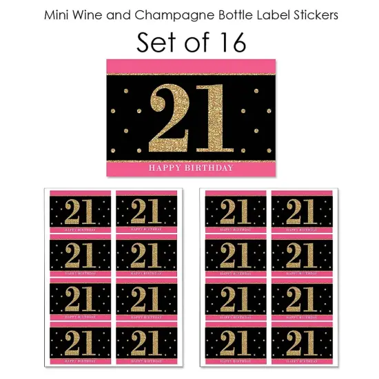 Big Dot of Happiness Finally 21 Girl - 21st Birthday - Mini Wine and Champagne Bottle Label Stickers - 21st Birthday Party Favor Gift - Set of 16 {7}