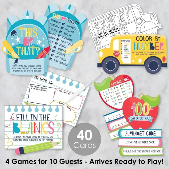 Big Dot of Happiness Happy 100th Day of School - 100 Days Party Games - 10 Cards Each - Gamerific Bundle {3}