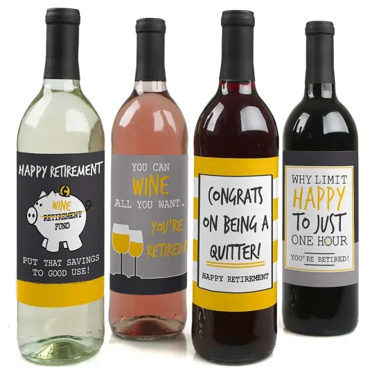 Big Dot of Happiness Retirement Party - Gifts for Women and Men - Wine Bottle Label Stickers - Set of 4 {1}